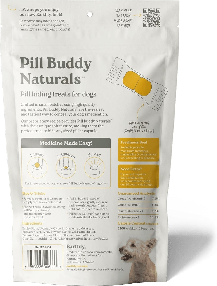 Earthly Pill Buddy Naturals Peanut Butter & Banana Soft & Chewy Dog Treats