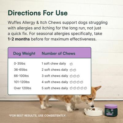 Wuffes Allergy & Itch Relief with Colostrum, Vitamin E & Omega-3 Pork Liver Flavored Soft Chew Supplement for Dogs