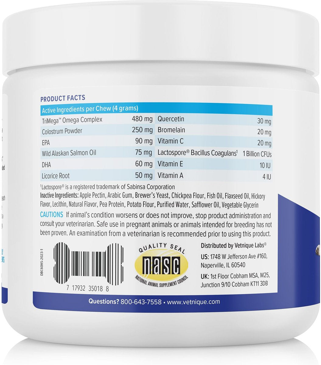 Vetnique Dermabliss Salmon Flavored Allergy Support and Fish Oil Soft Chew Supplement for Dogs
