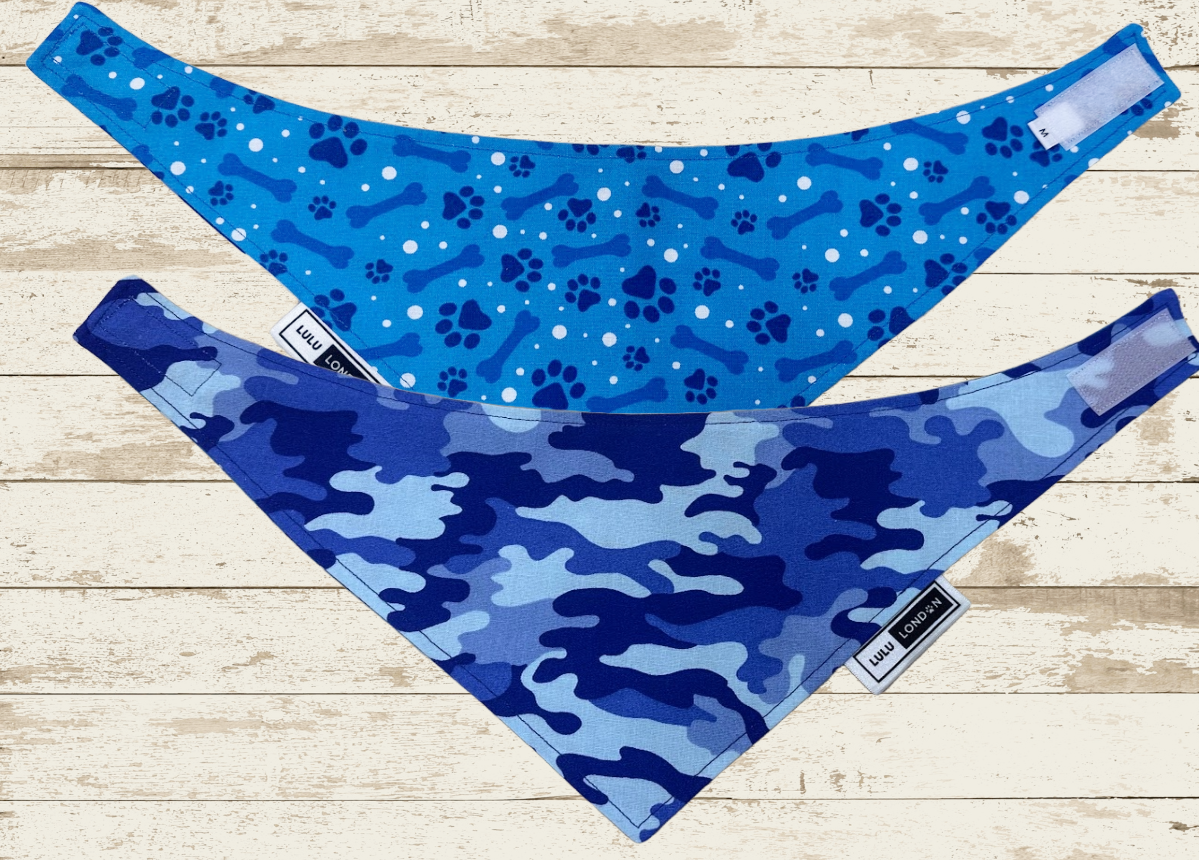Lulu London Camo and Bones Custom Reversible Dog Bandana