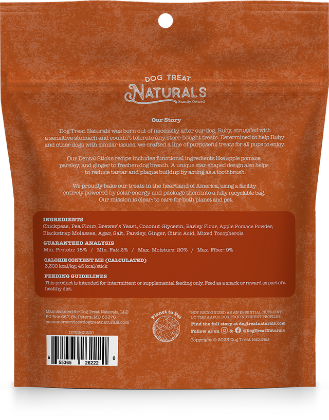 Dog Treat Naturals Dental Sticks, Chickpea & Ginger