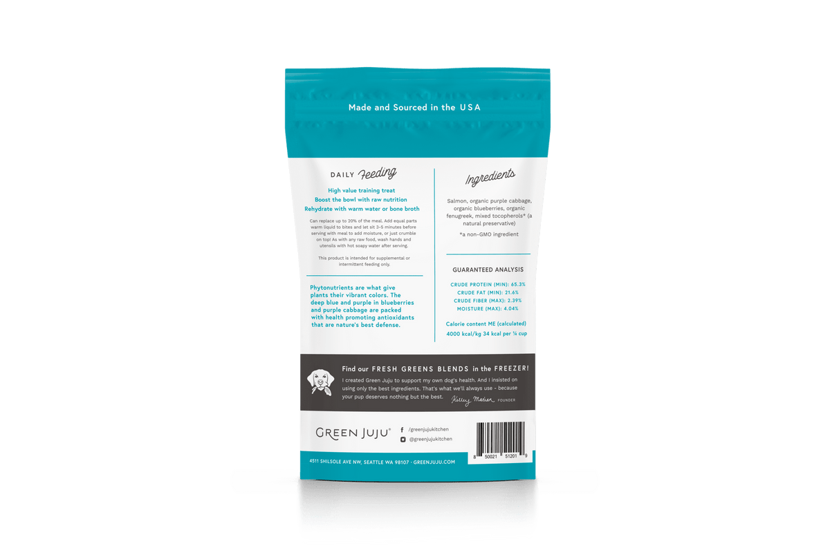 Green Juju Salmon Blue Freeze Dried Bites for Dogs and Cats