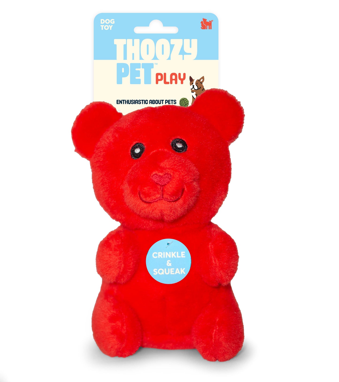 ThoozyPet Gummy Bear Plush Dog Toy, Red, 6"