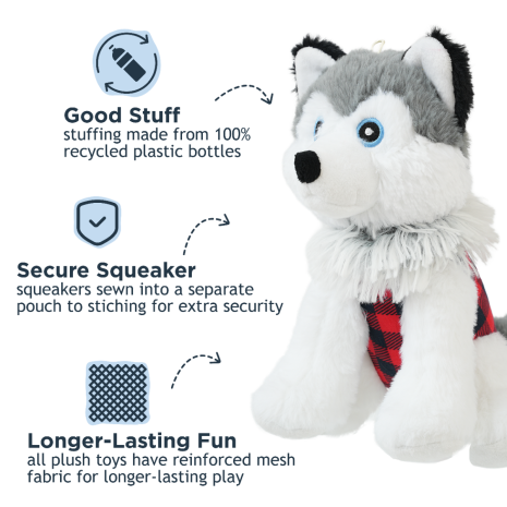Tall Tails Husky with Plaid Jacket Squeaker Dog Toy