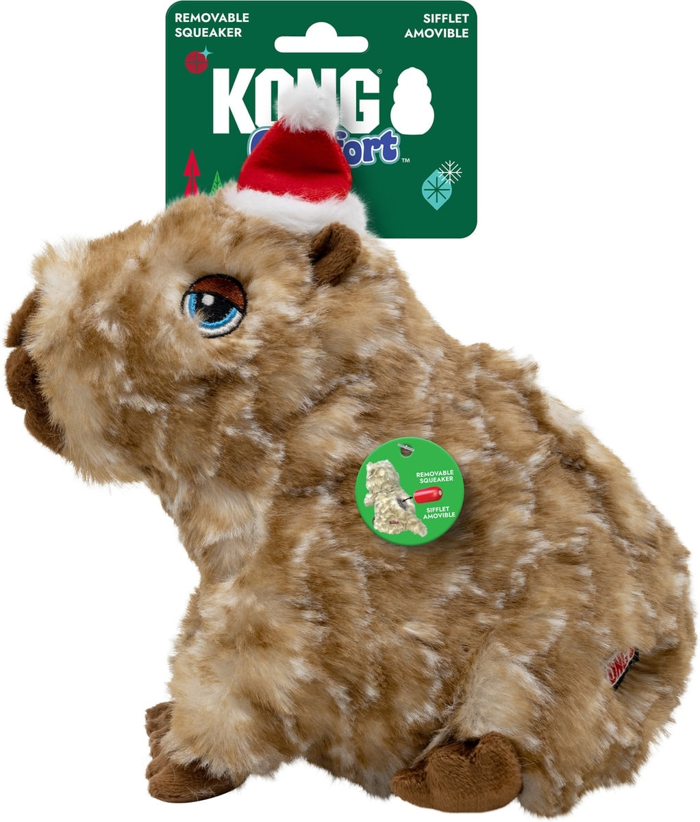 KONG Holiday Comfort Wuzzeez Capybara Squeaky Plush Dog Toy, Medium