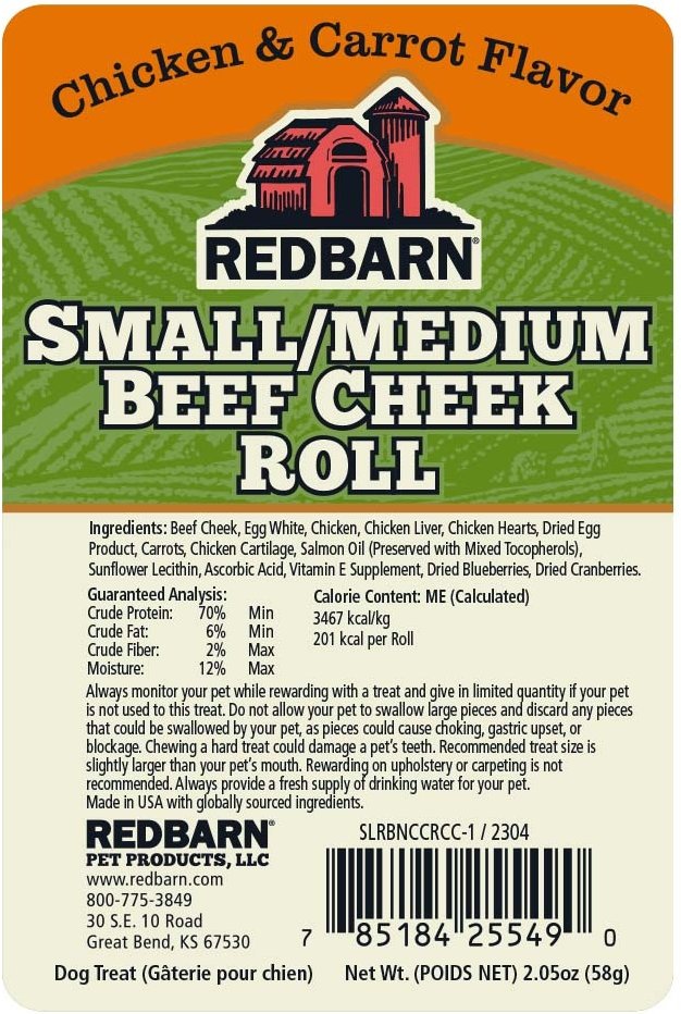 Redbarn Dog Beef Cheek Roll Glazed Chew, Chicken and Carrot Flavor
