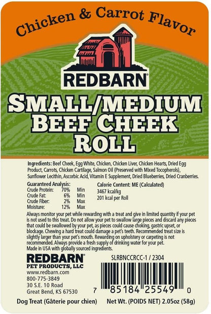 Redbarn Dog Beef Cheek Roll Glazed Chew, Chicken and Carrot Flavor