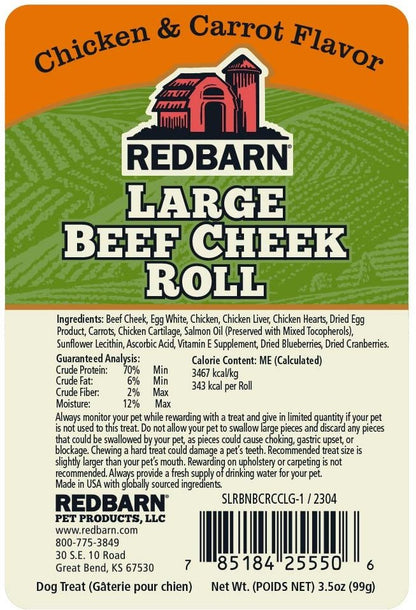 Redbarn Dog Beef Cheek Roll Glazed Chew, Chicken and Carrot Flavor