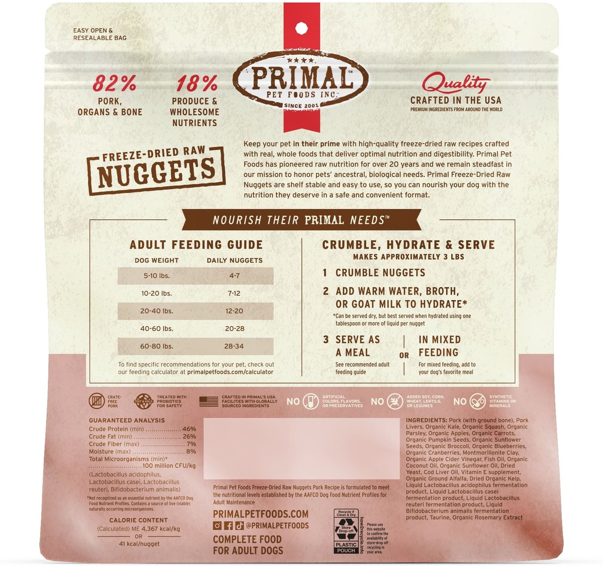 Primal Pork Formula Nuggets Raw Freeze-Dried Dog Food