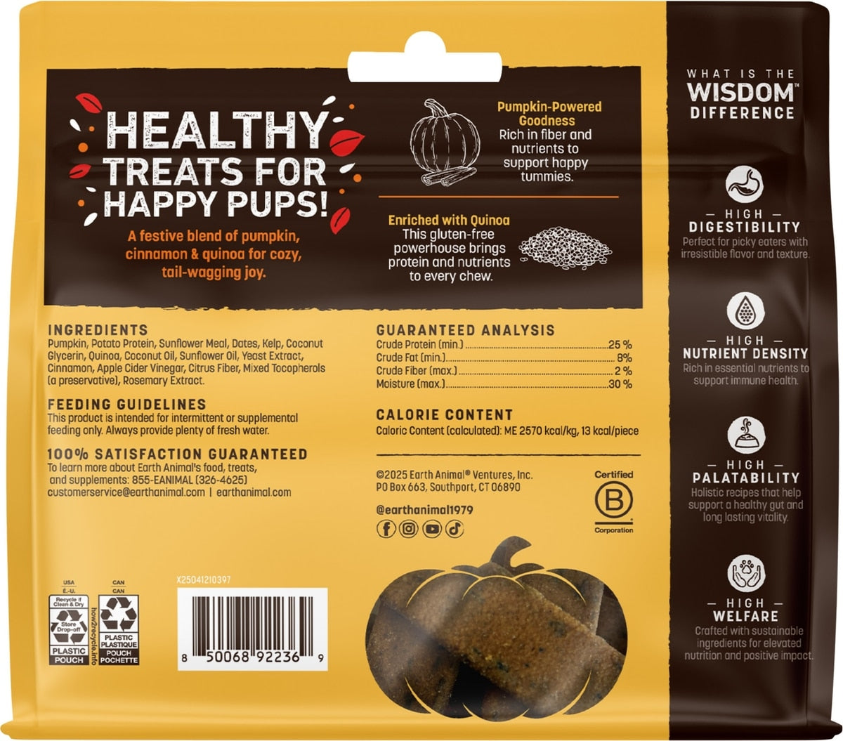 Earth Animal Wisdom Seasonal Pumpkin Spice Recipe Air-Dried Jerky Strips Dog Treats