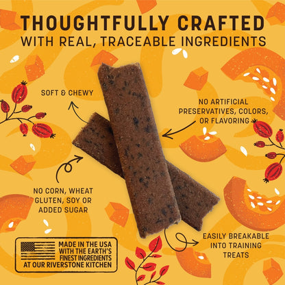 Earth Animal Wisdom Seasonal Pumpkin Spice Recipe Air-Dried Jerky Strips Dog Treats