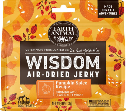 Earth Animal Wisdom Seasonal Pumpkin Spice Recipe Air-Dried Jerky Strips Dog Treats