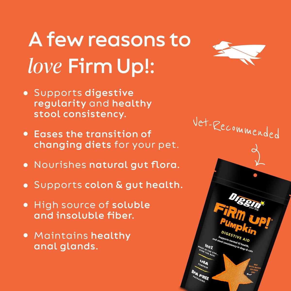 Diggin' Your Dog Firm Up! Pumpkin Digestive Aid Powder Supplement for Dogs & Cats