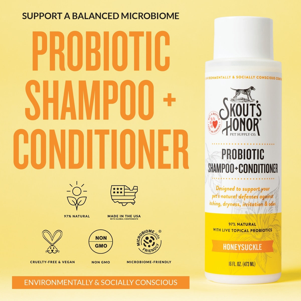 Skout's Honor Probiotic Honeysuckle Pet Shampoo & Conditioner, 16-fl oz bottle