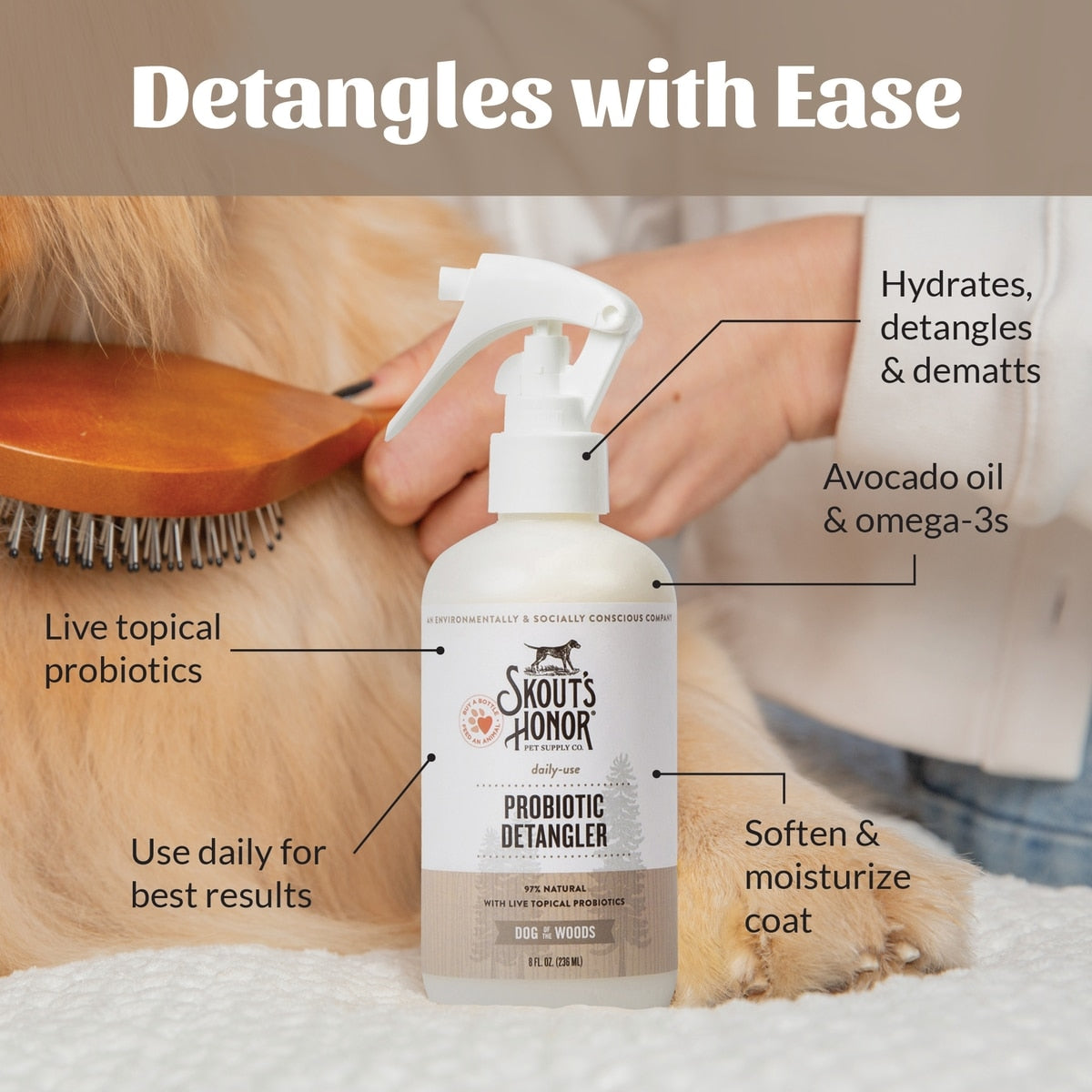Skout's Honor Probiotic Dog of the Woods Dog Detangler, 8-fl oz spray