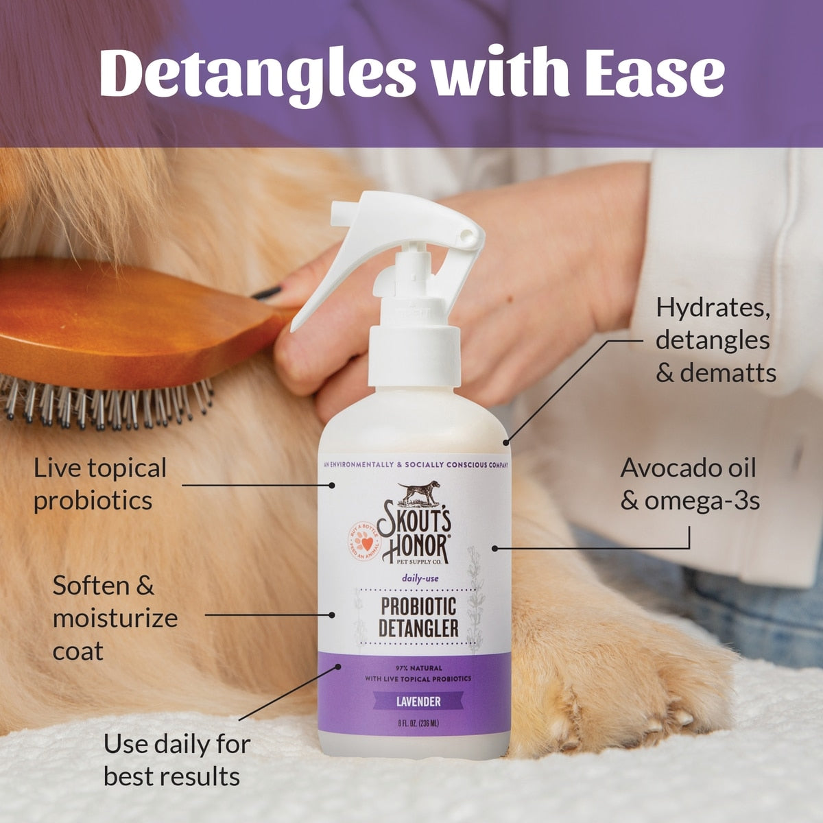 Skout's Honor Probiotic Lavender Dog Detangler, 8-fl oz spray