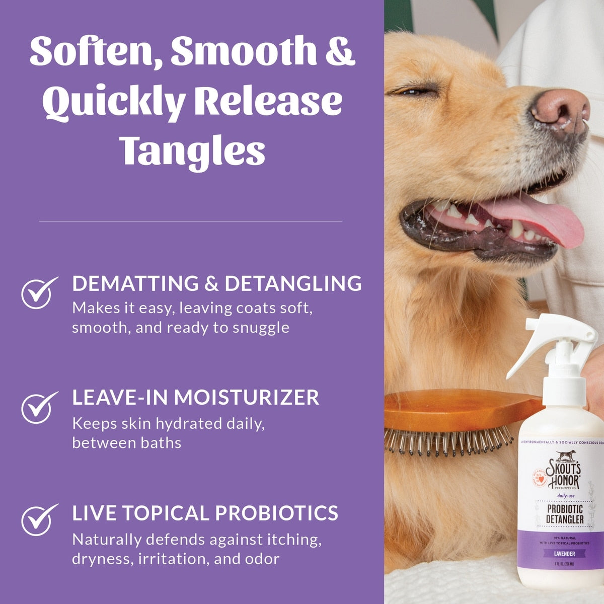 Skout's Honor Probiotic Lavender Dog Detangler, 8-fl oz spray