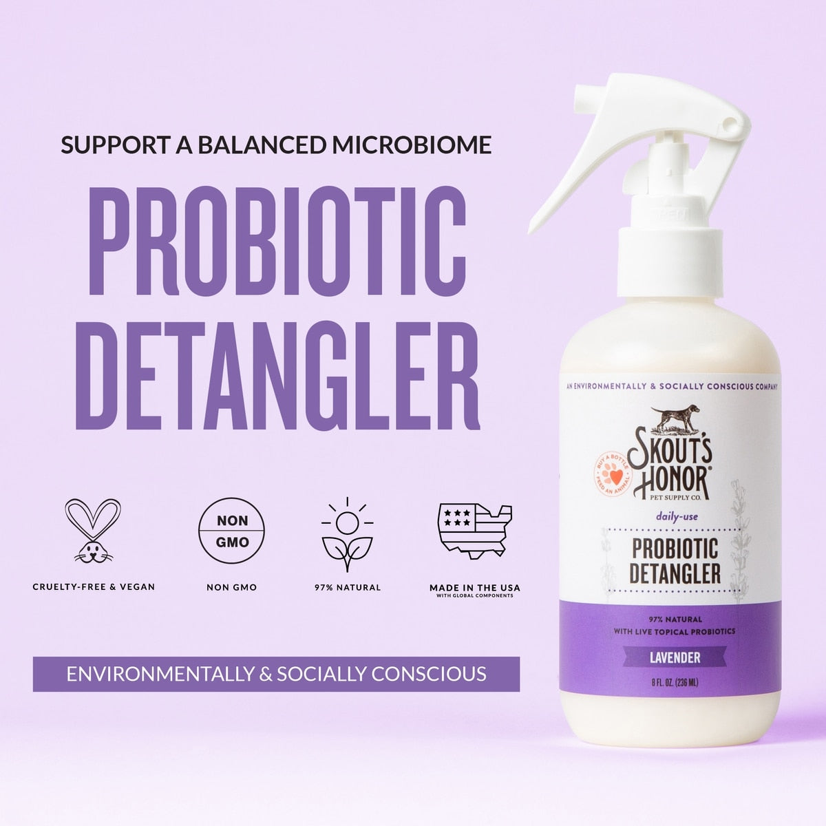 Skout's Honor Probiotic Lavender Dog Detangler, 8-fl oz spray