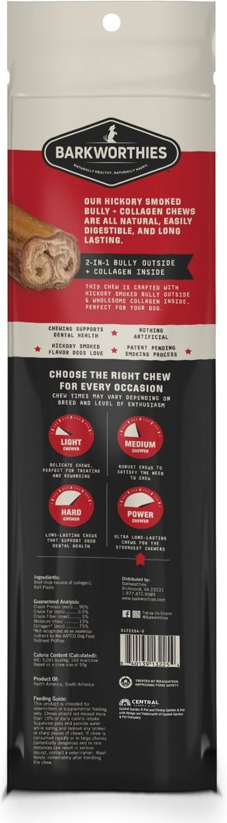Barkworthies Smoked 10-in Bully + Collagen Dog Chews, 3 count