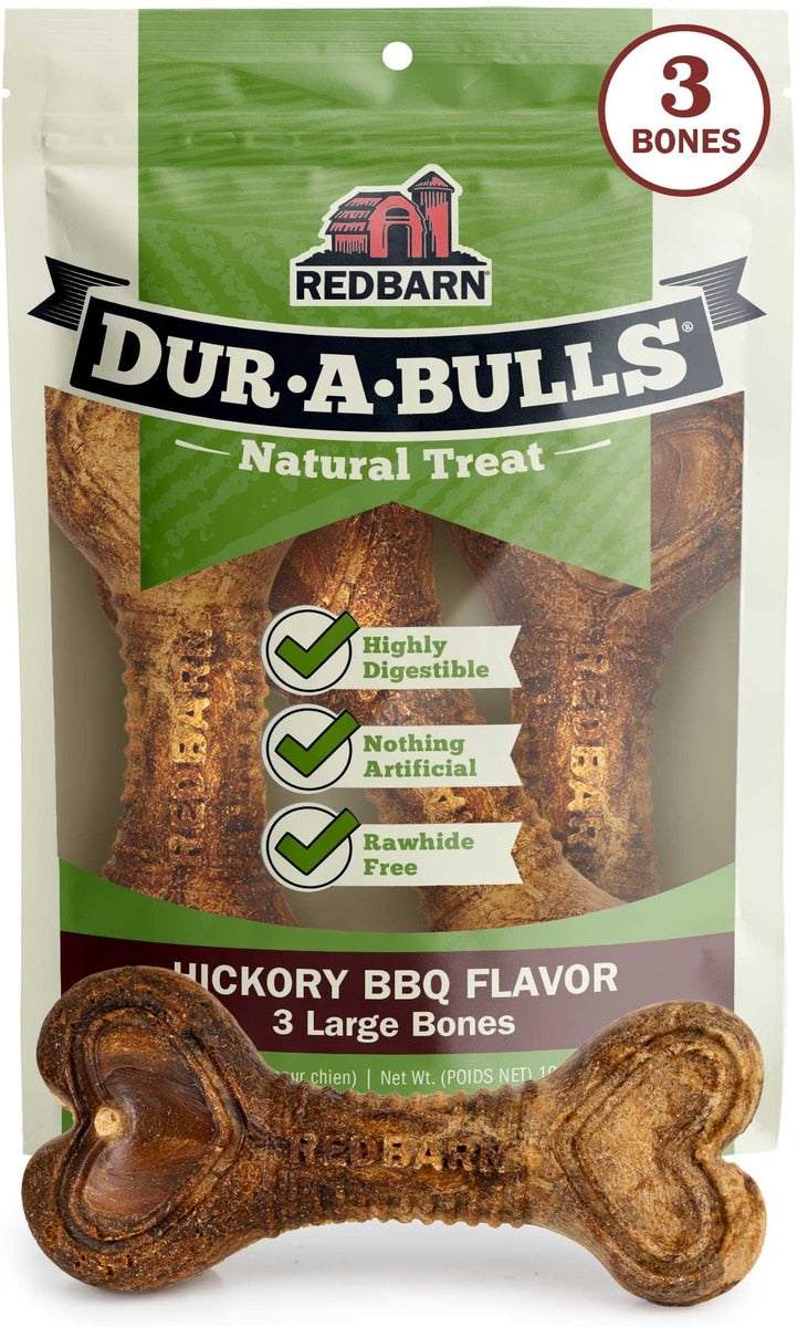 Redbarn Dur-A-Bulls Bones Hickory Flavor Dog Chew Treats, Large
