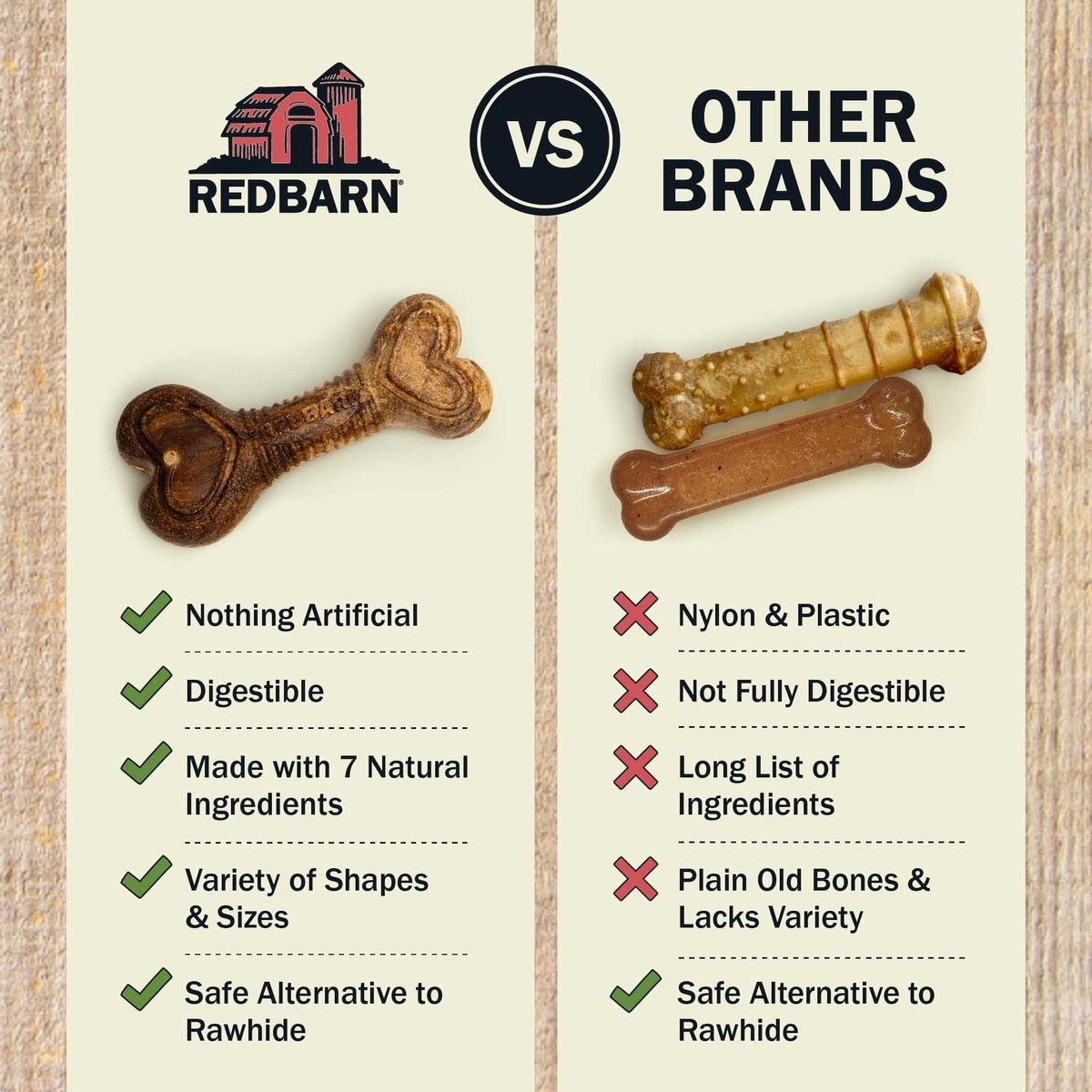Redbarn Dur-A-Bulls Bones Hickory Flavor Dog Chew Treats, Large