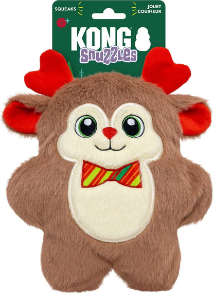 KONG Holiday Snuzzles Bow Tie Reindeer Squeaky Plush Dog Toy, Small