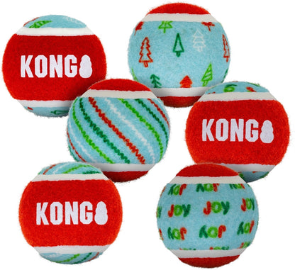 KONG Holiday SqueakAir Tennis Balls Bouncy Ball Dog Toy, Assorted, 6 count, Small