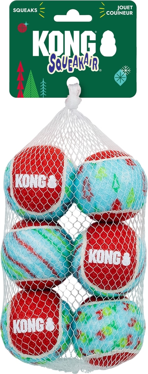 KONG Holiday SqueakAir Tennis Balls Bouncy Ball Dog Toy, Assorted, 6 count, Small