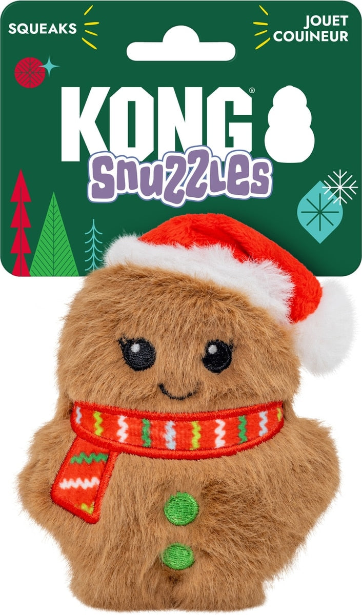 KONG Holiday Snuzzles Mini Santa Gingerbread Squeaky Plush Dog Toy, X-Small