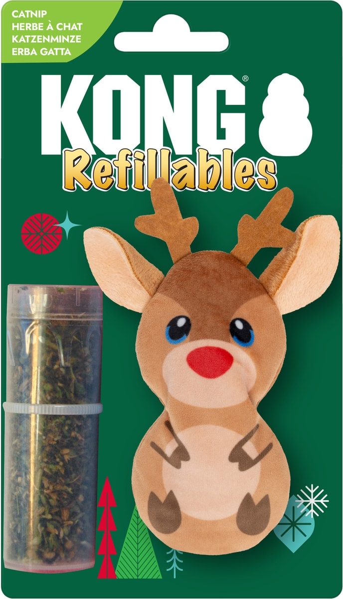 KONG Holiday Refillables Reindeer Plush Cat Toy with Catnip