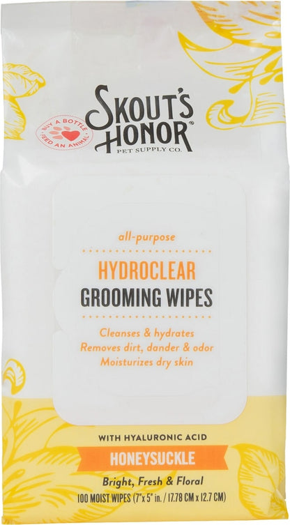 Skout's Honor HydroClear Dog & Cat Grooming Wipes, Honeysuckle
