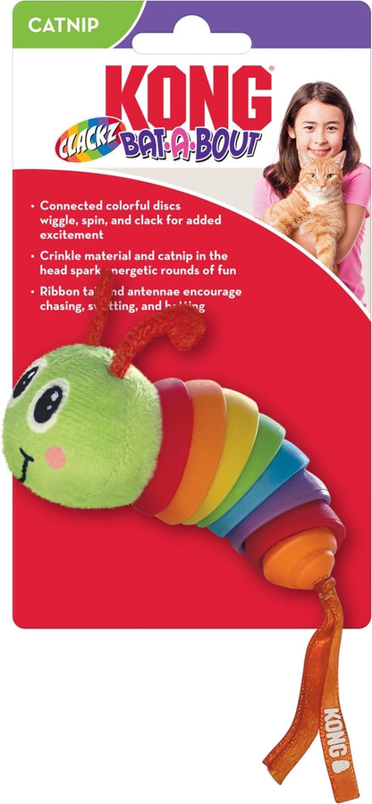 KONG Bat-A-Bout Clackz Caterpillar Mice Cat Toy with Catnip, Multicolor