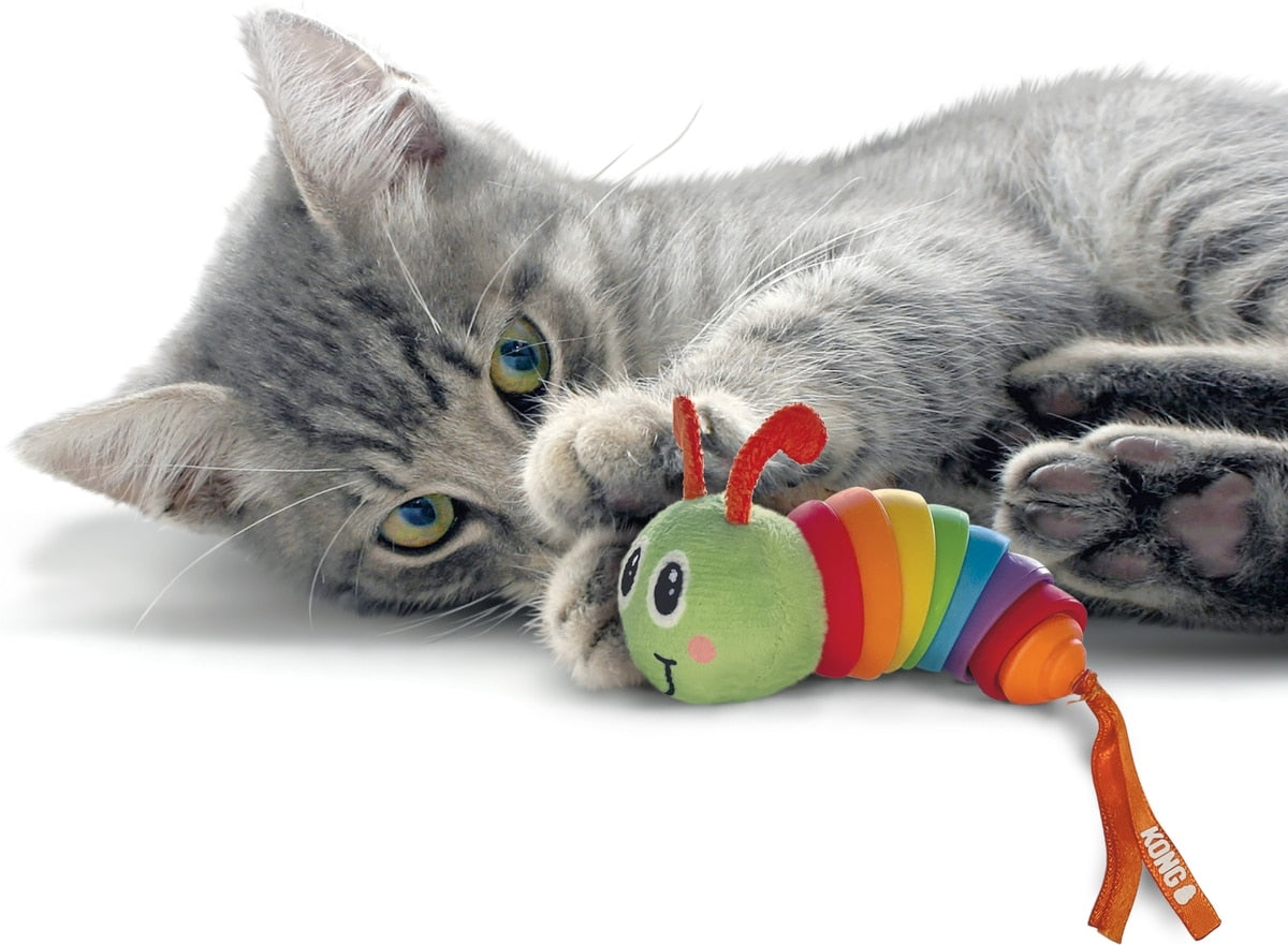 KONG Bat-A-Bout Clackz Caterpillar Mice Cat Toy with Catnip, Multicolor