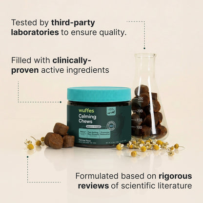 Wuffes Calming Stress Support with Relora, L-Tryptophan & Chamomile Pork Liver Flavored Soft Chew Supplement for Dogs