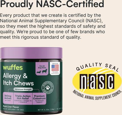 Wuffes Allergy & Itch Relief with Colostrum, Vitamin E & Omega-3 Pork Liver Flavored Soft Chew Supplement for Dogs