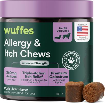 Wuffes Allergy & Itch Relief with Colostrum, Vitamin E & Omega-3 Pork Liver Flavored Soft Chew Supplement for Dogs