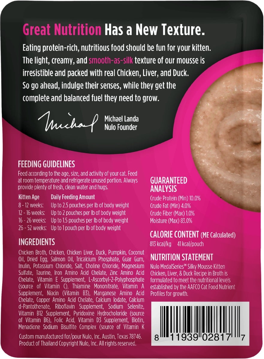 Nulo Silky Mousse Kitten Chicken, Liver & Duck Recipe in Broth Wet Cat Food