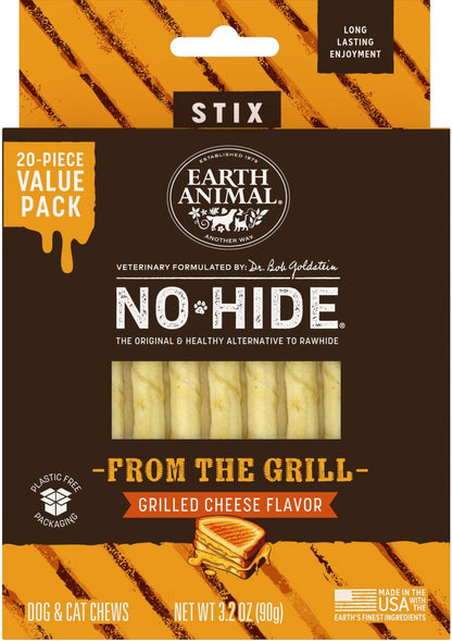 Earth Animal No-Hide From the Grill Stix Long Lasting Natural Rawhide Free Grilled Cheese Vegetarian Flavor Dog & Cat Chew Treat Sticks