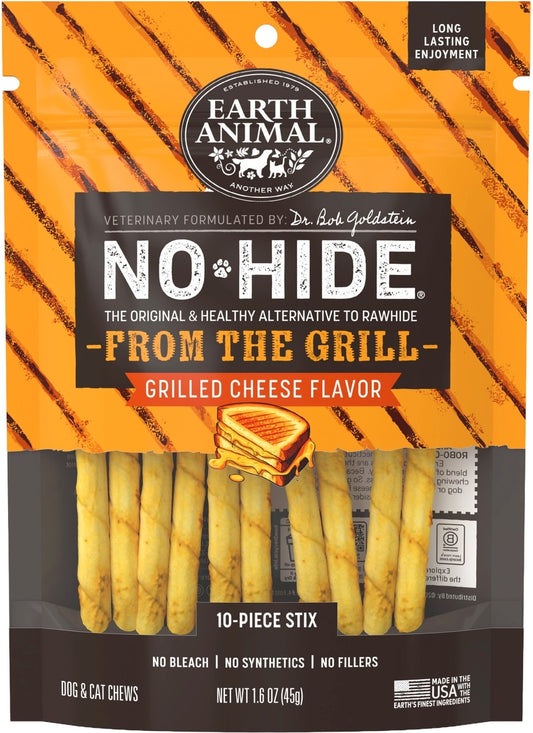Earth Animal No-Hide From the Grill Stix Long Lasting Natural Rawhide Free Grilled Cheese Vegetarian Flavor Dog & Cat Chew Treat Sticks