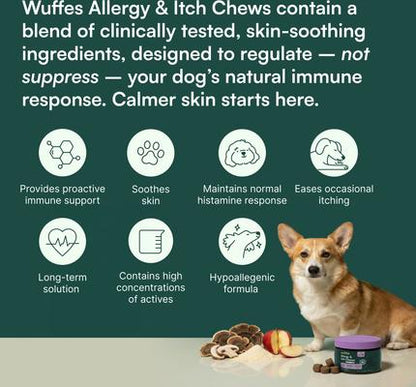 Wuffes Allergy & Itch Relief with Colostrum, Vitamin E & Omega-3 Pork Liver Flavored Soft Chew Supplement for Dogs