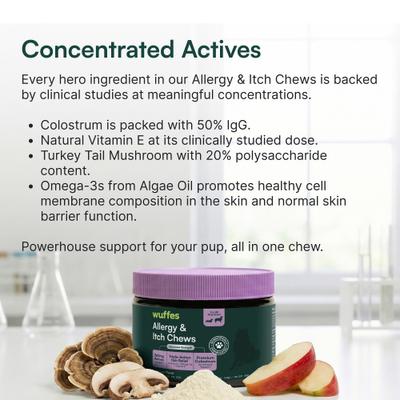 Wuffes Allergy & Itch Relief with Colostrum, Vitamin E & Omega-3 Pork Liver Flavored Soft Chew Supplement for Dogs