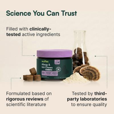 Wuffes Allergy & Itch Relief with Colostrum, Vitamin E & Omega-3 Pork Liver Flavored Soft Chew Supplement for Dogs