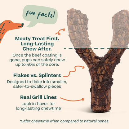 Woof HonestChew Meaty Beef Antler-shaped Plant-based Dog Chew Bone with Meat Covering