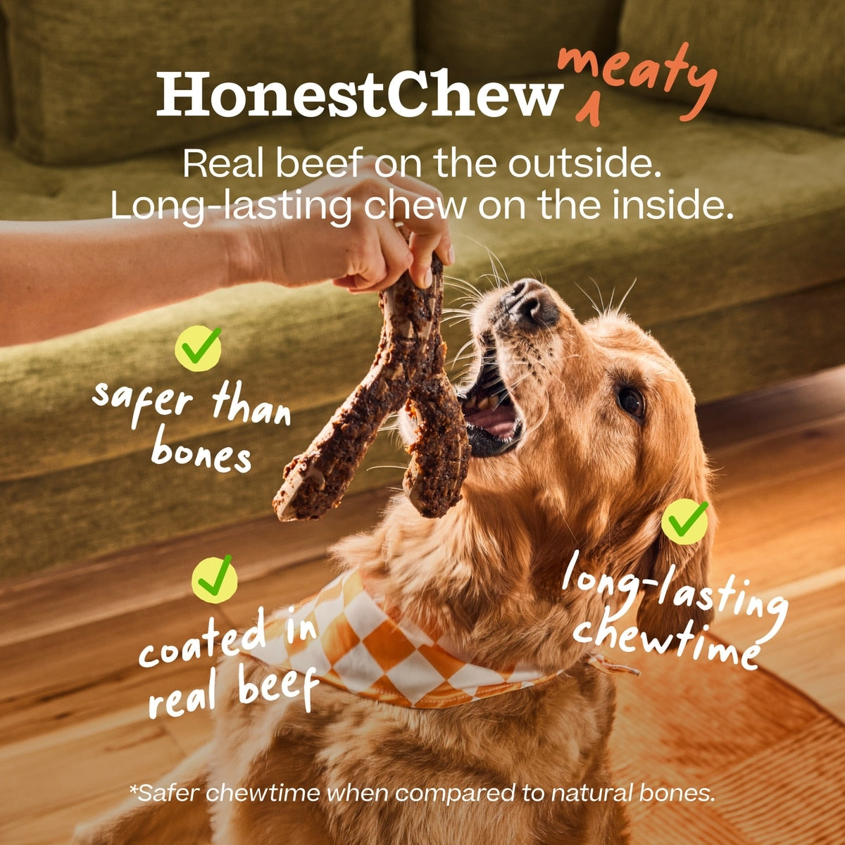 Woof HonestChew Meaty Beef Antler-shaped Plant-based Dog Chew Bone with Meat Covering