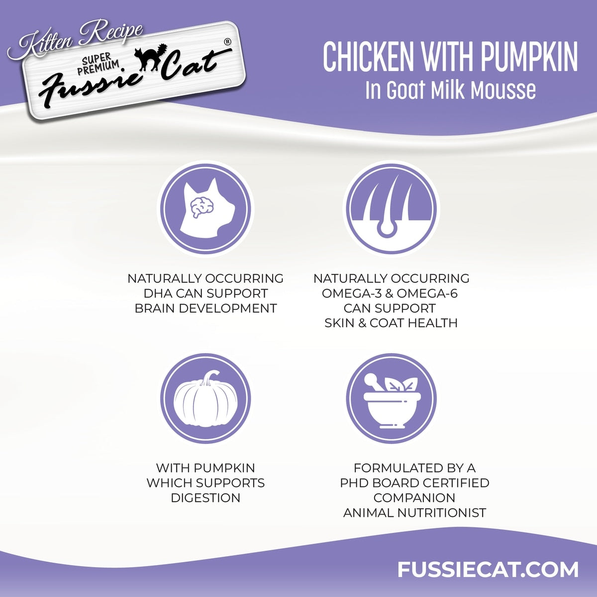 Fussie Cat Kitten Chicken Flavored with Pumpkin in Goat Milk Wet Cat Food, 1.5 oz Pouch