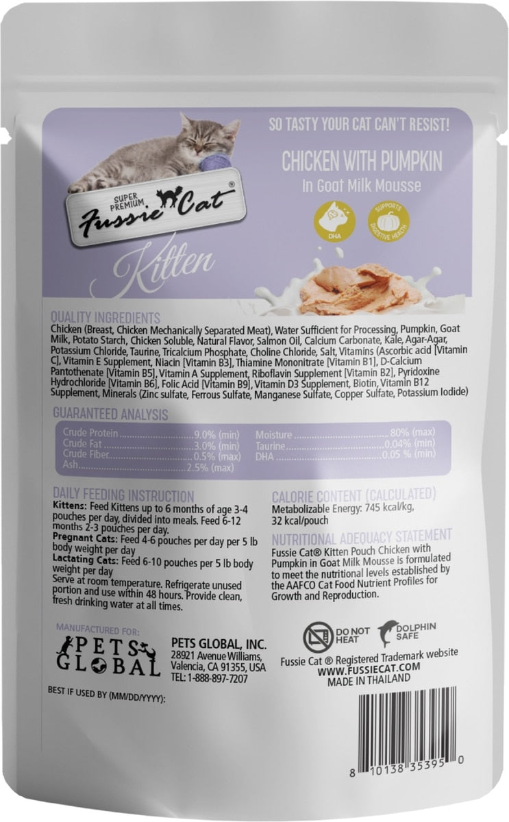 Fussie Cat Kitten Chicken Flavored with Pumpkin in Goat Milk Wet Cat Food, 1.5 oz Pouch