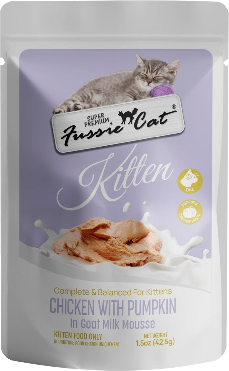 Fussie Cat Kitten Chicken Flavored with Pumpkin in Goat Milk Wet Cat Food, 1.5 oz Pouch