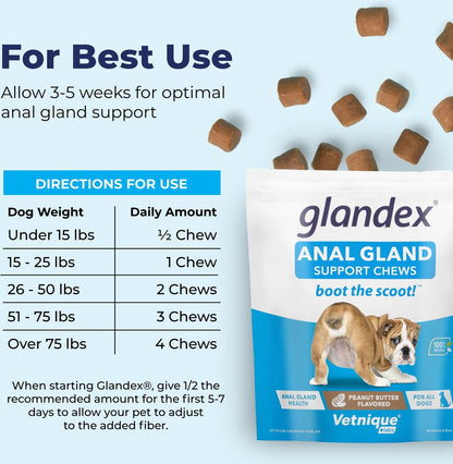 Vetnique Glandex for Dogs Anal Gland Support Peanut Butter Flavored Pumpkin Fiber Soft Chew Supplement for Dogs