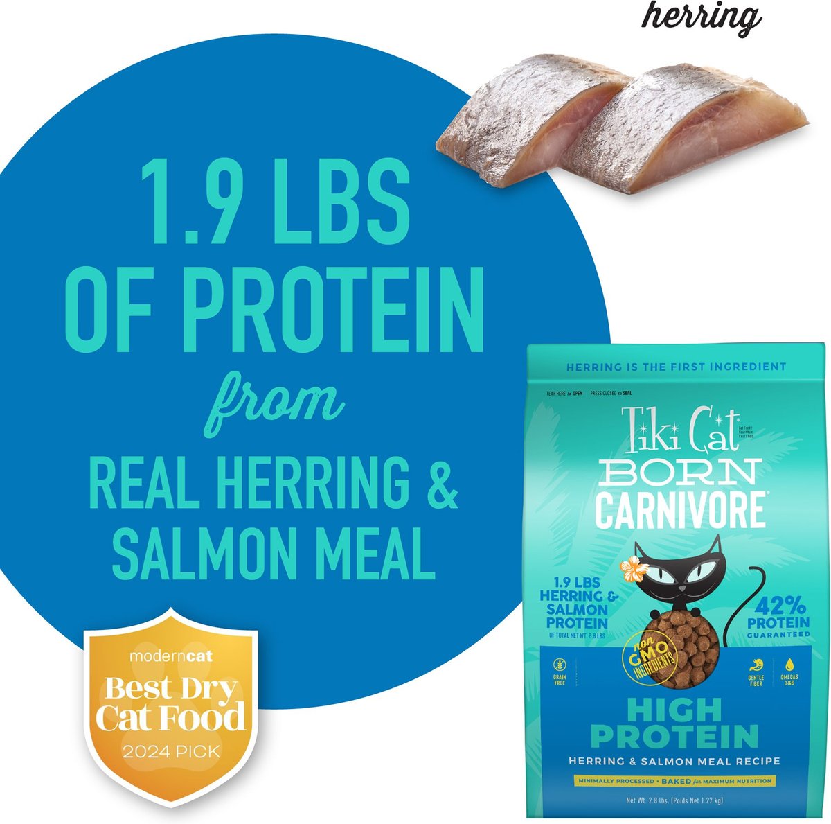 Tiki Cat Born Carnivore Grain Free Herring and Salmon Dry Food