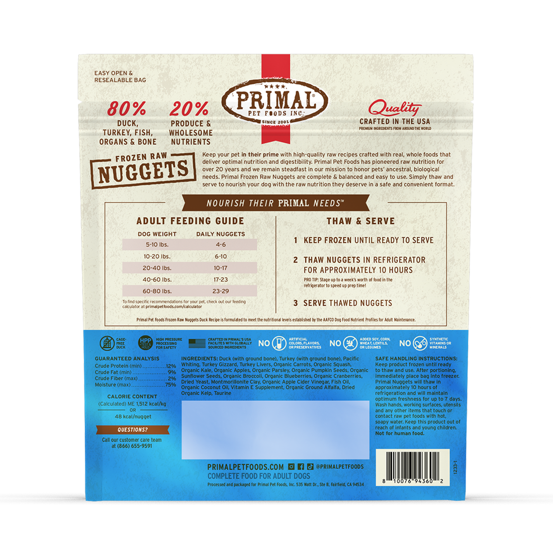 Primal Duck Formula Nuggets Frozen Dog Food